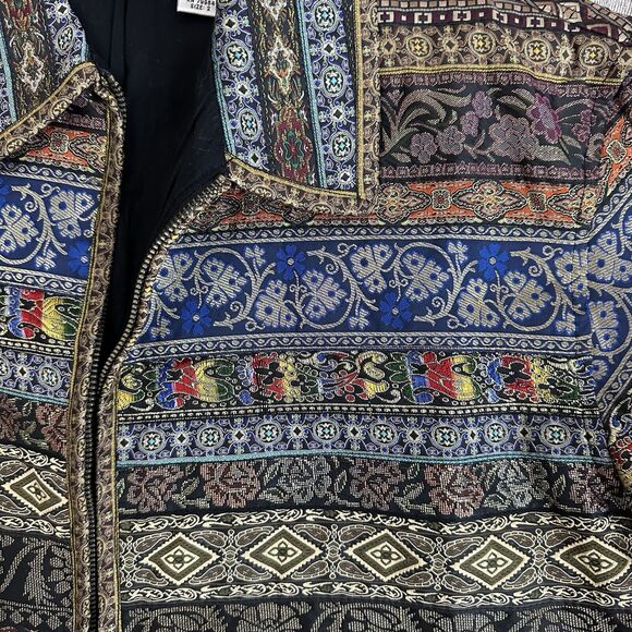 Chicos Design Jacket 2/L Patchwork‎ Ribbon Striped Metallic Tapestry Art to Wear - Picture 6 of 9